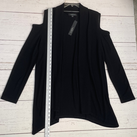 August Silk Cold Shoulder Style Open Front Flowy Black Cardigan, size XL, NWT - Picture 14 of 15
